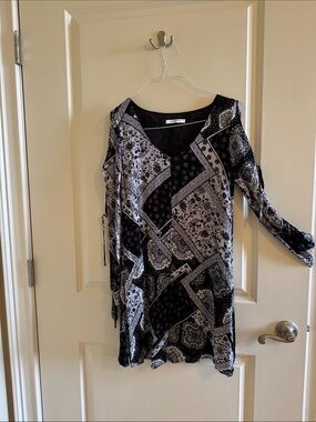 Glamorous Black and White Paisley Patchwork Mini Dress. Medium